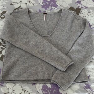 Free People Gray 100% Cashmere Cropped V-Neck Sweater